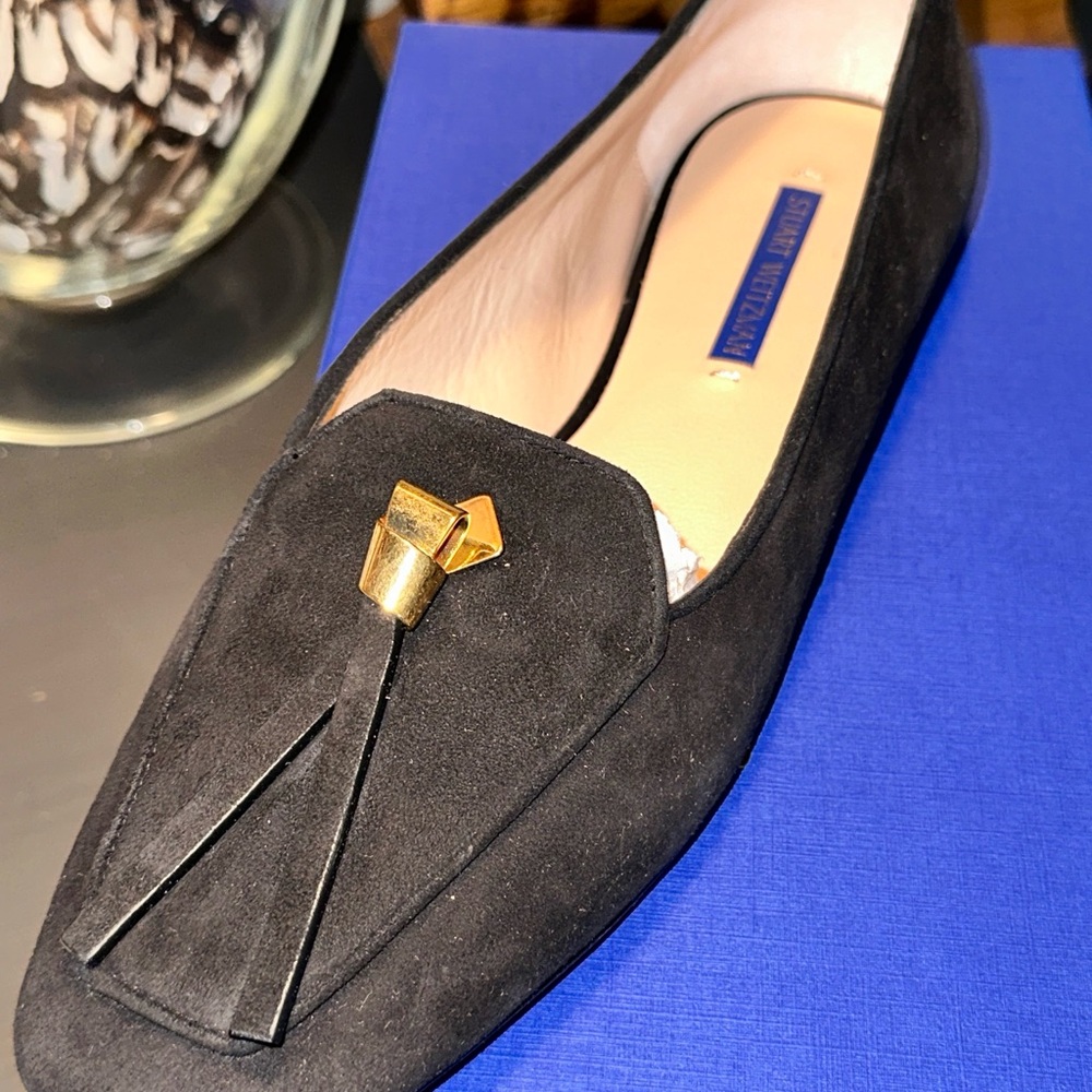 Stuart Weitzman Black Loafers with Gold Accent